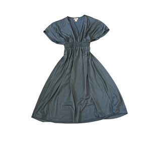Mossimo Supply Co. Gray Waist V Neck Flutter Sleeve Midi Dress Women's Size S
